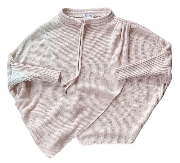 Fimfi Sweaters - Fimfi Asymmetric Batwing Sleeve Pink & White Knitted Poncho Sweater S/M